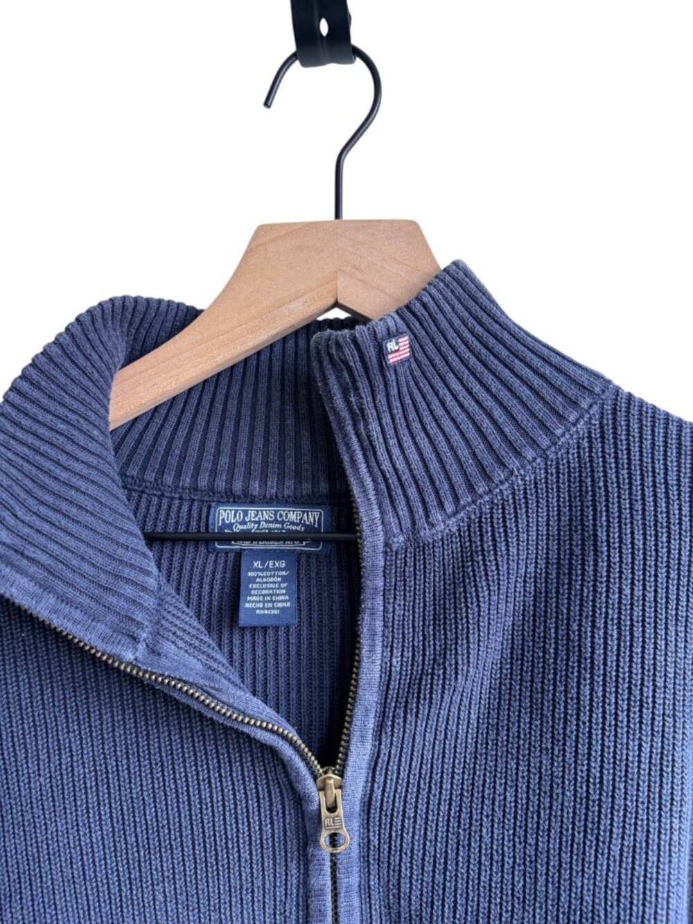 Vintage 90s Ralph Lauren Polo Jeans Company Flag Logo Sweater Cotton Blue XL - Picture 2 of 5